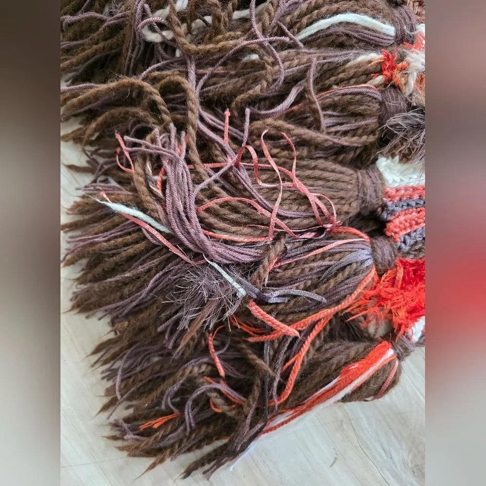 Handmade Thick Knit Fringe Throw Blanket Autumnal Colors Afghan 86x40